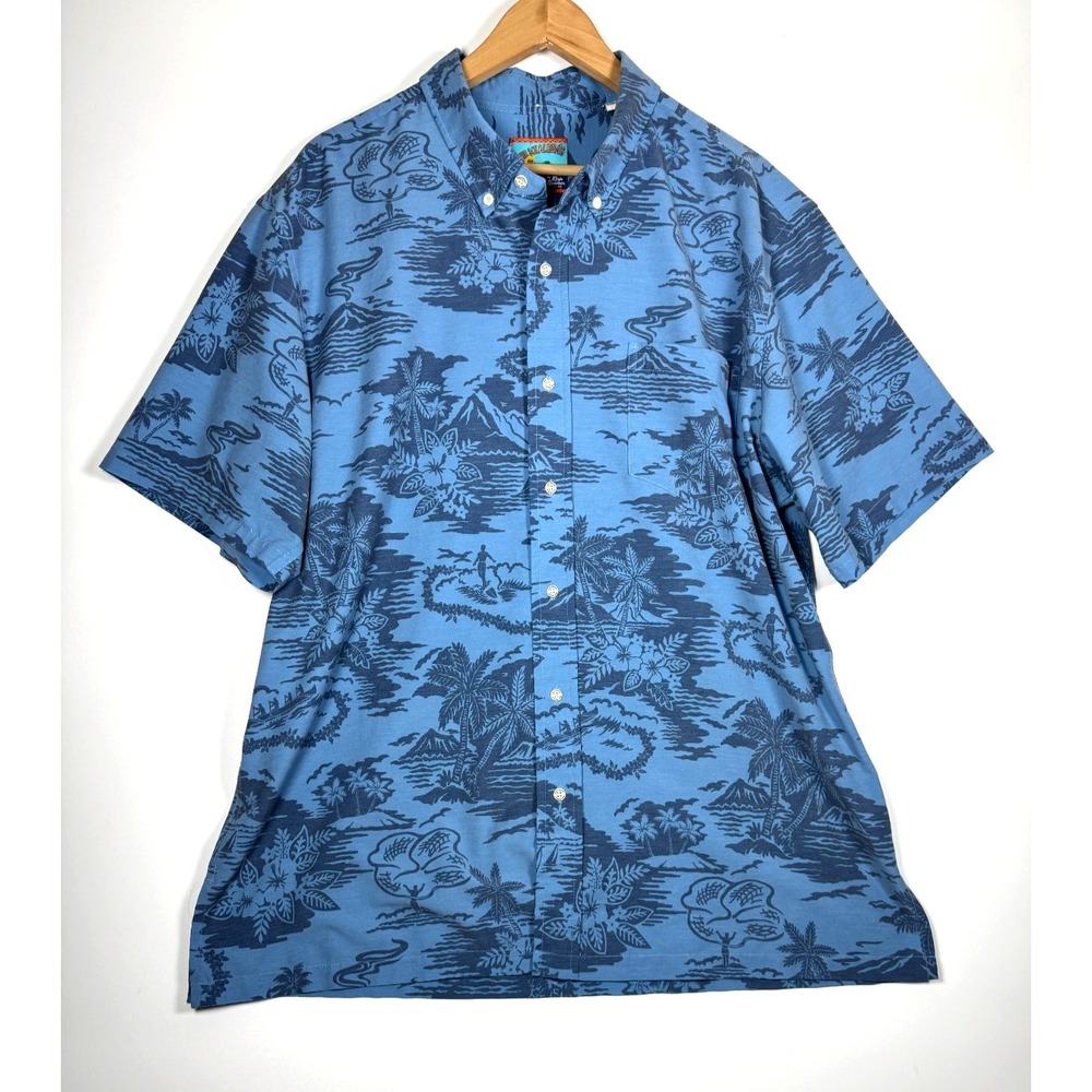 Reyn Spooner Joe Kealoha Hawaiian Shirt XL Blue Scenic Aloha Button Down Surf‎